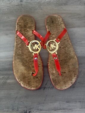 Michael Kors Coral Patent Logo Thong Sandals
